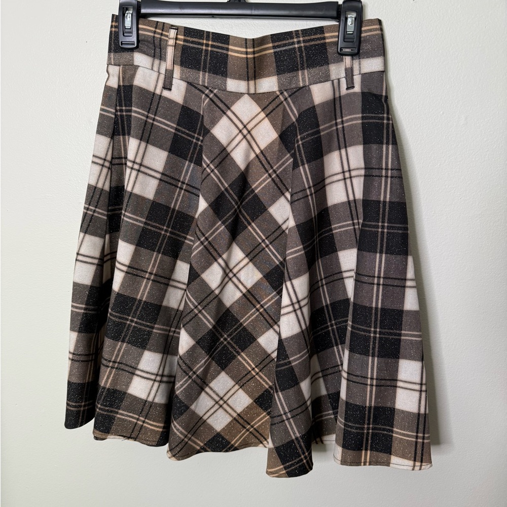 Glittery Checkered A-Line Skirt - Black and Cream